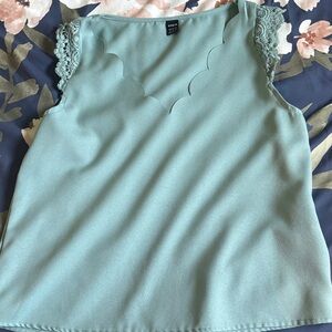 SHEIN Scalloped Lace Sleeve Blouse in Teal